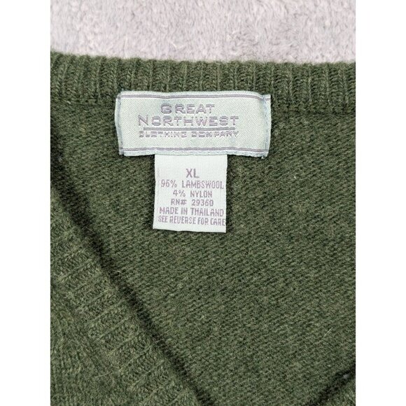 Great Northwest Sweater Mens XL Green Lambswool Business Casual V Neck Pullover - Picture 3 of 9